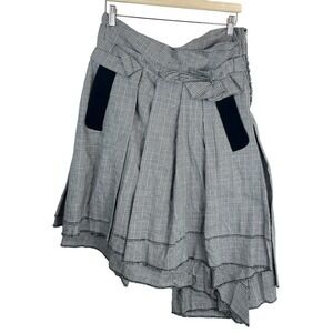 Comme De Garcons Houndstooth Plaid Cotton Pleated Skirt Black White Size M